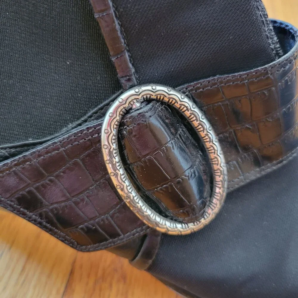 Brighton 10M TREVOR Leather Fabric Ankle Boots Decorative Buckle‎